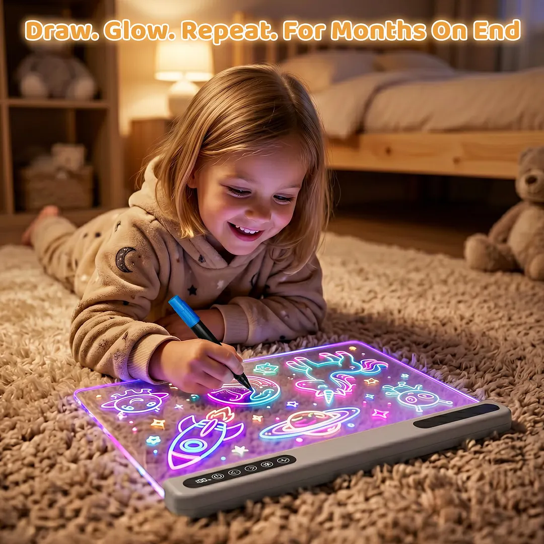 BEBANG 16" LED Drawing Board for Kids, Light up Doodle Board with 7 Colors, 4 Light Modes, Birthday Gift for Boys and Girls