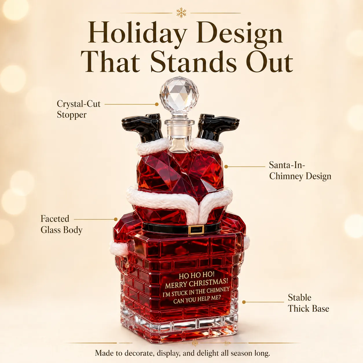Santa Glass Decanter on Christmas Bar Cart