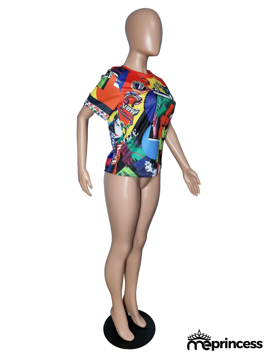 Novelty Print O Neck Short Sleeve T Shirt