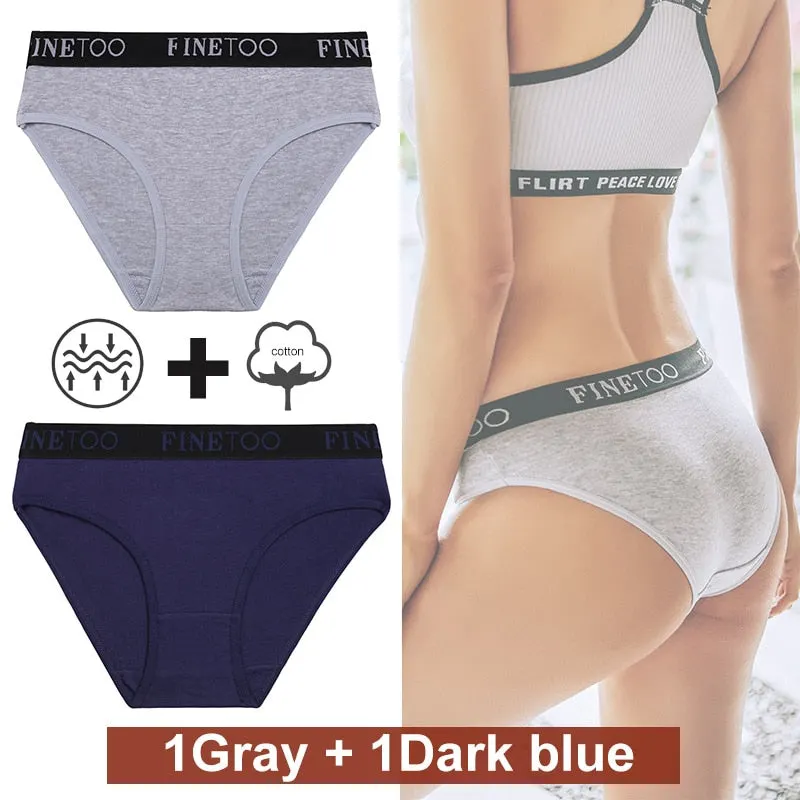 2PCS/Set Women Cotton Panties Female Underwear Sexy Briefs Lingerie Panties Female Underpants Intimate Finetoo Pantys M-XXL
