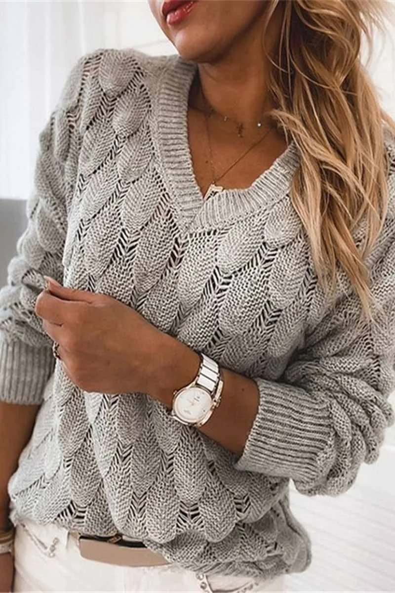 Loose V-neck Feather Solid Color Sweater
