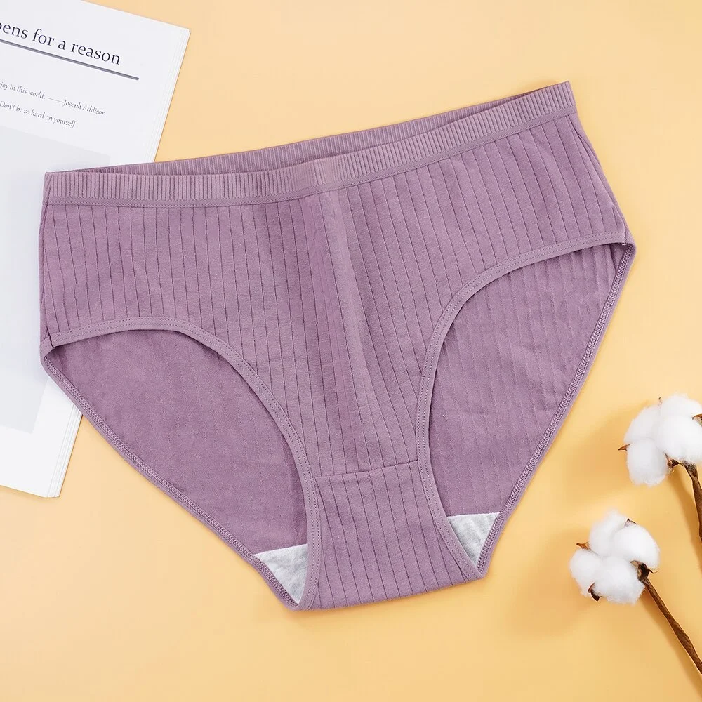 Billionm Waist Cotton Briefs Womens Lingerie Soft Striped Underwear Plus Size PantiesSoft Comfort Underpants Female Intimates 4XL