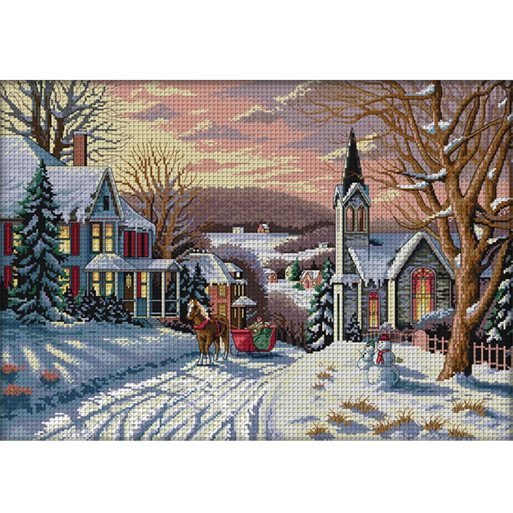 DIY Stamped Cross Stitch 14CT Full Embroidery 58*44cm - Snow Scene