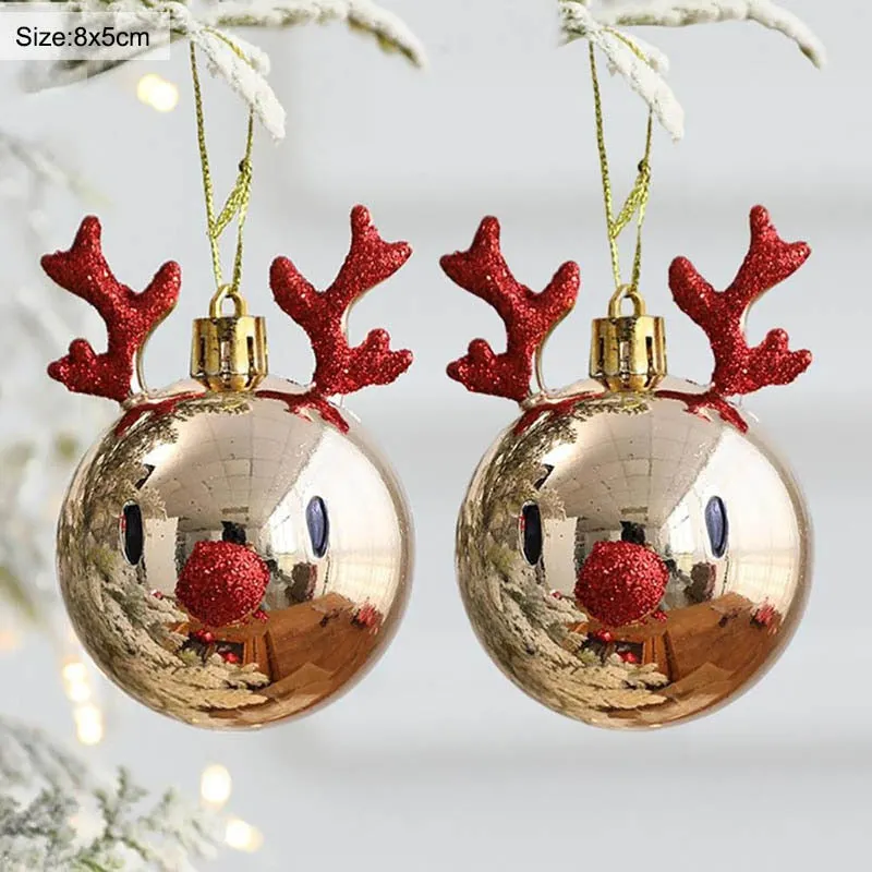 2pcs Elk Christmas Balls Ornaments Xmas Tree Hanging Bauble Pendant Christmas Decorations for Home New Year Party Navidad 2022