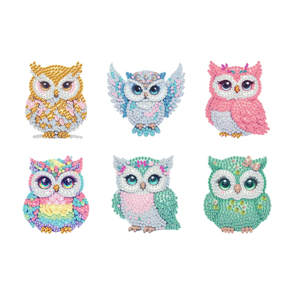 6Pcs Acrylic Owl DIY Diamond Painting Fridge Stickers for Home Kitchen