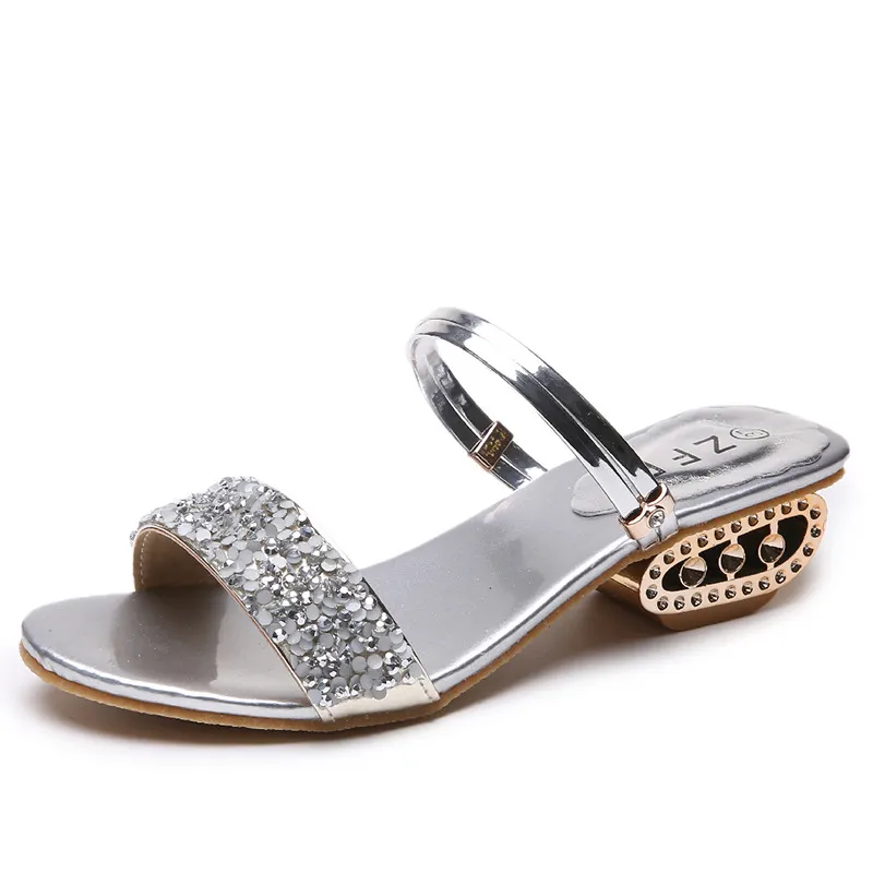 Breakj Breakj Slippers Women 2025 Summer Water Diamond Lily With A Word Wearing Fashion One Shoe Two Wearing Sandals