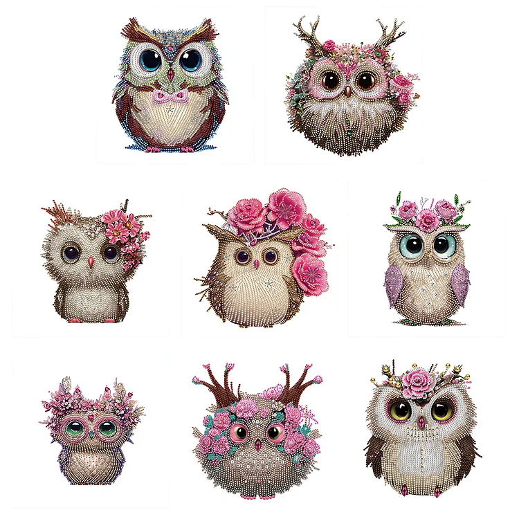  6Pcs of owls, flowers DIY double-sided diamond