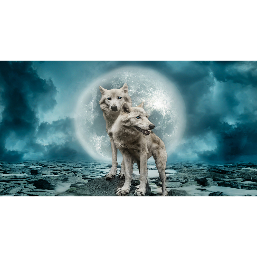 

85*45CM - Round Drill Diamond Painting - Moon Wolves, 501 Original