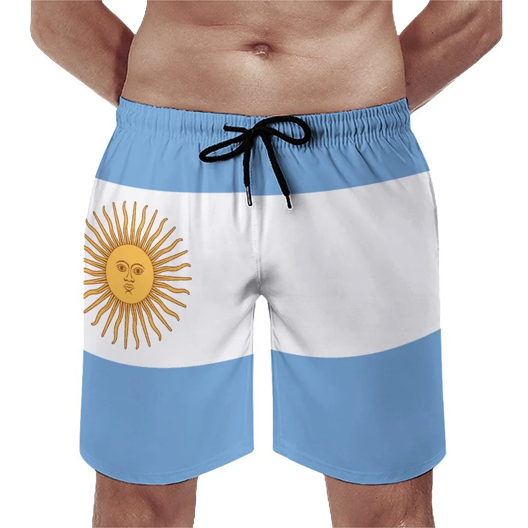 Argentina Flag Men's Swim Trunks Summer Board Shorts Quick Dry Beach Short with Pockets