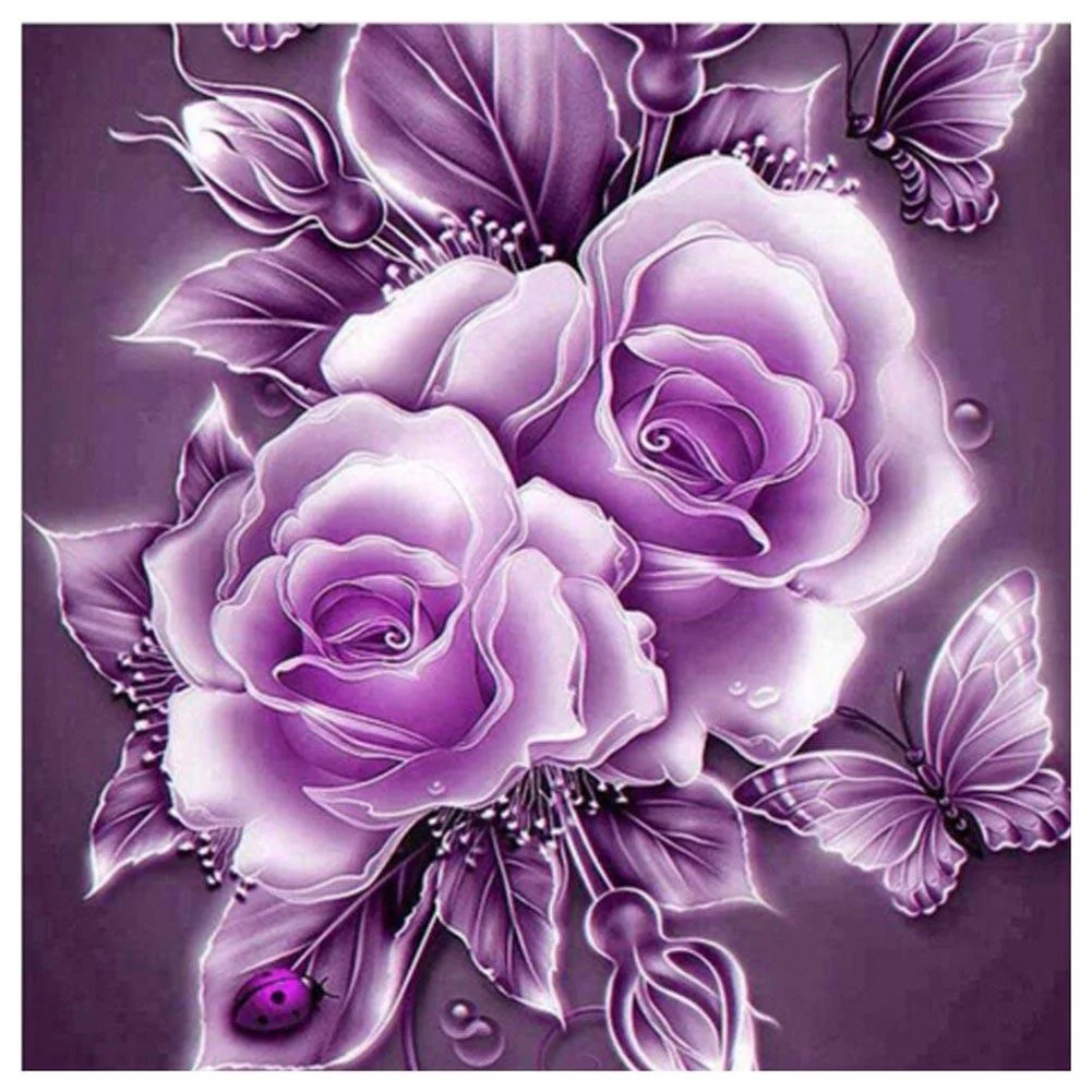 Diamond Painting - Partial Round Drill - Purple Rose(25*25cm)