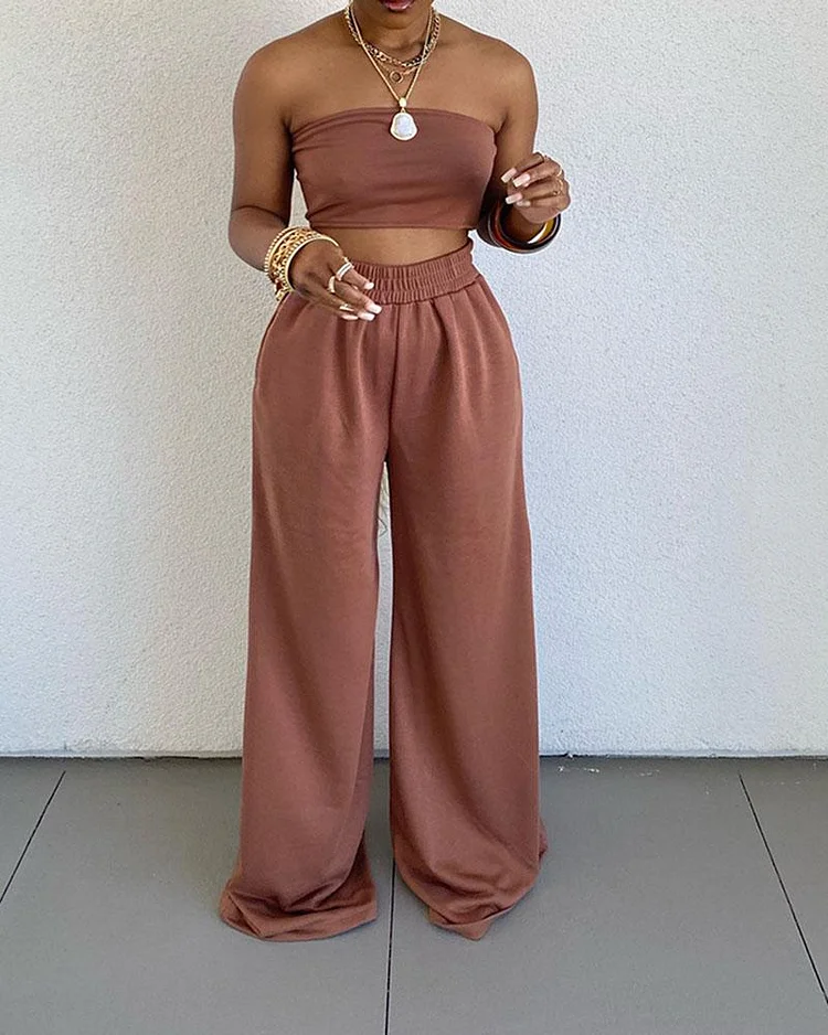 Two-piece Fashion Casual Wrapped Chest Wide-leg Pants