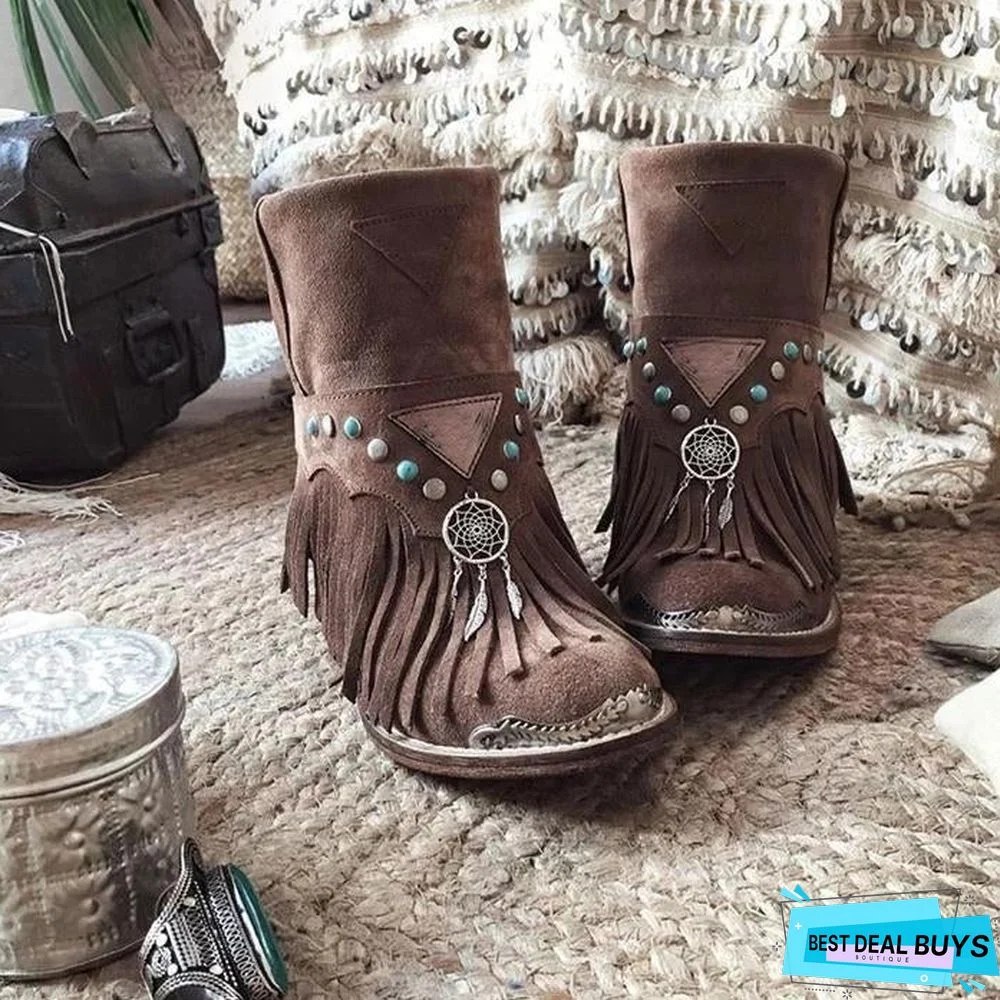 Retro Rivet Chunky Heel Boots
