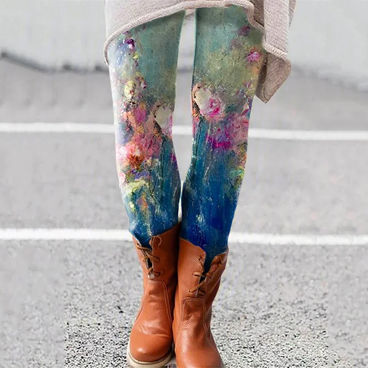 Abstract Flower Print Casual Leggings