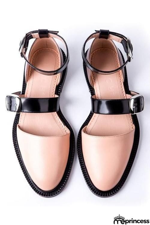 Buckle Color Block Sandals Flats