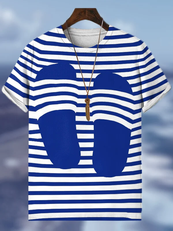 Men's Geometric Art Slippers Stripes Print Casual T-Shirt
