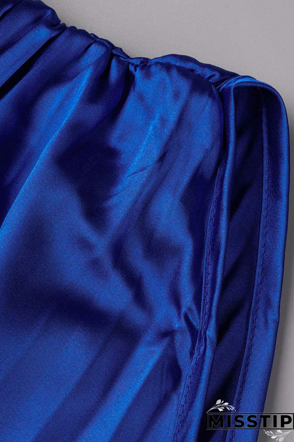 Colorful Blue Elegant Solid Patchwork Fold Oblique Collar Straight Dresses
