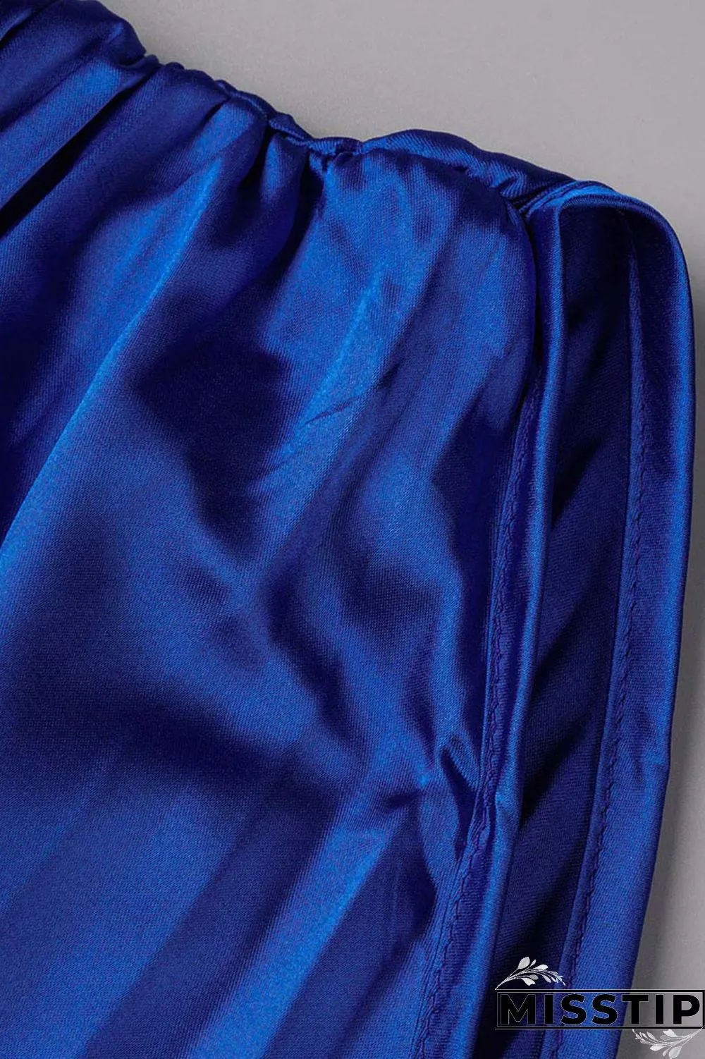 Colorful Blue Elegant Solid Patchwork Fold Oblique Collar Straight Dresses