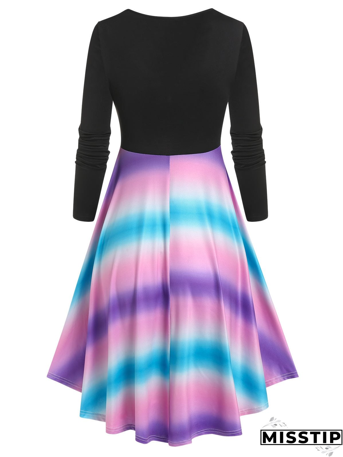 Long Sleeve Tie Dye Print Dress V Neck A Line Mini Twofer Dress Button Woman New V-Neck Dresses