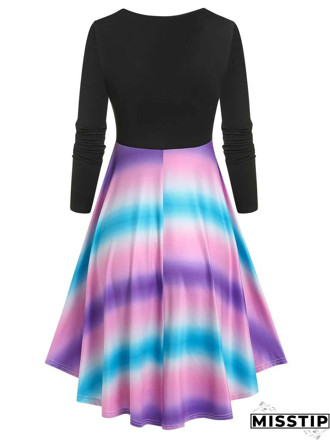 Long Sleeve Tie Dye Print Dress V Neck A Line Mini Twofer Dress Button Woman New V-Neck Dresses