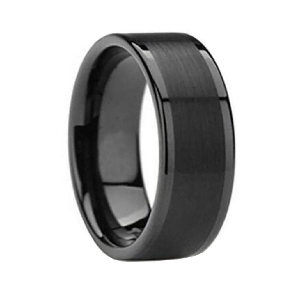 6MM 8MM Black Tungsten Carbide Rings Center Brushed Polished Finished Width For Men