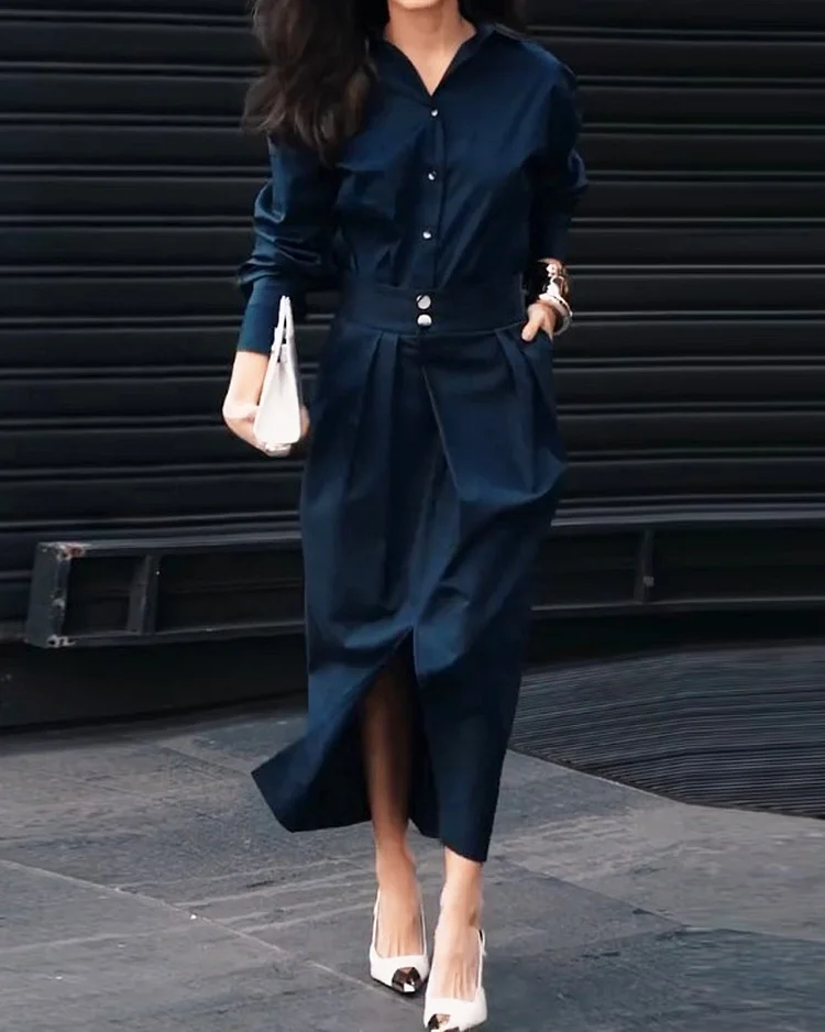 Lapel Commuter Solid Color Two-Piece Suit