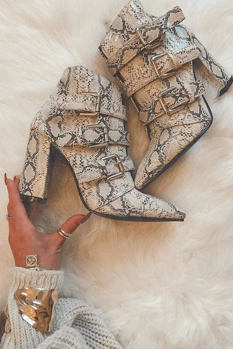 Harper Cream Snake Print Ankle Boots Katch Me