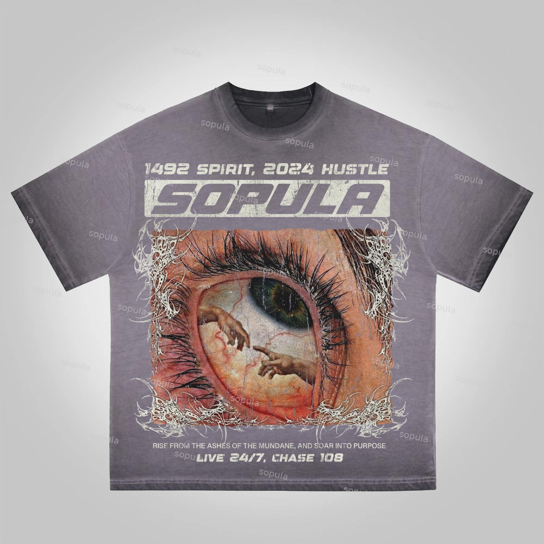 Sopula Thorns Explore The Renaissance Live In The Present Vintage Graphics Washed Cotton T-Shirt