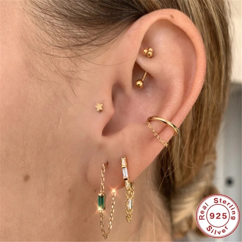 1 Pair 925 Sterling Silver Zircon Square Heart Shape Drop Earrings