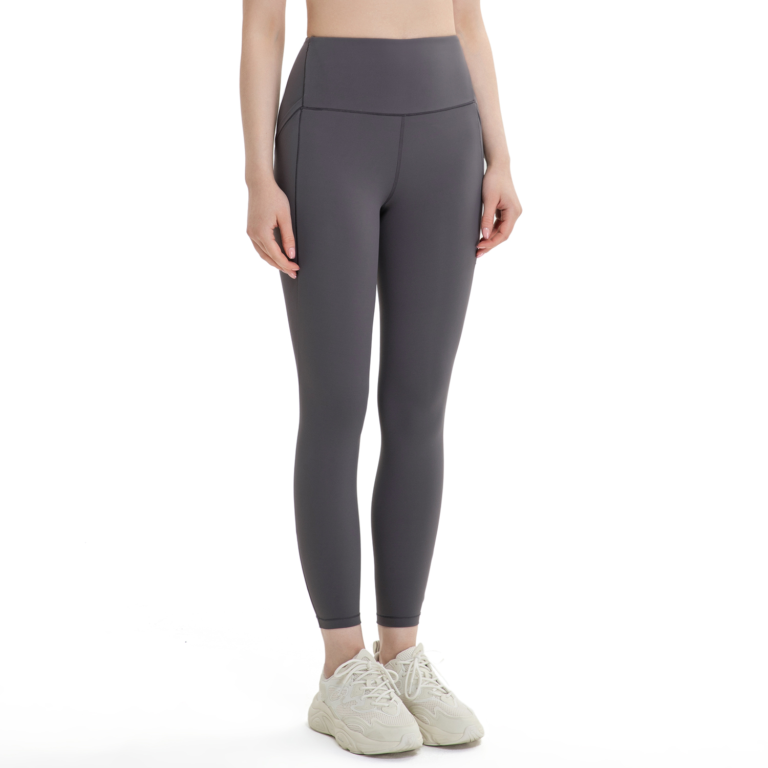 Titanium Gray Shop women's high waist eco friendly butt lifting tummy control yoga pants with slant pockets not see through online on Hergymclothing