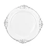 10 Pack | 10" Round Plastic Dinner Plates in Vintage White, Silver Leaf Embossed Baroque Disposable Plates
