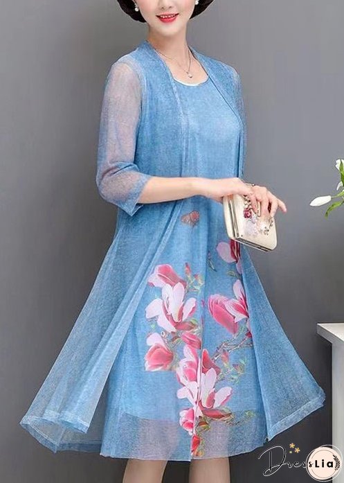 New Grey O Neck Print Tulle Two Piece Set Spring