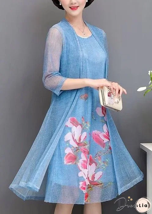 New Grey O Neck Print Tulle Two Piece Set Spring