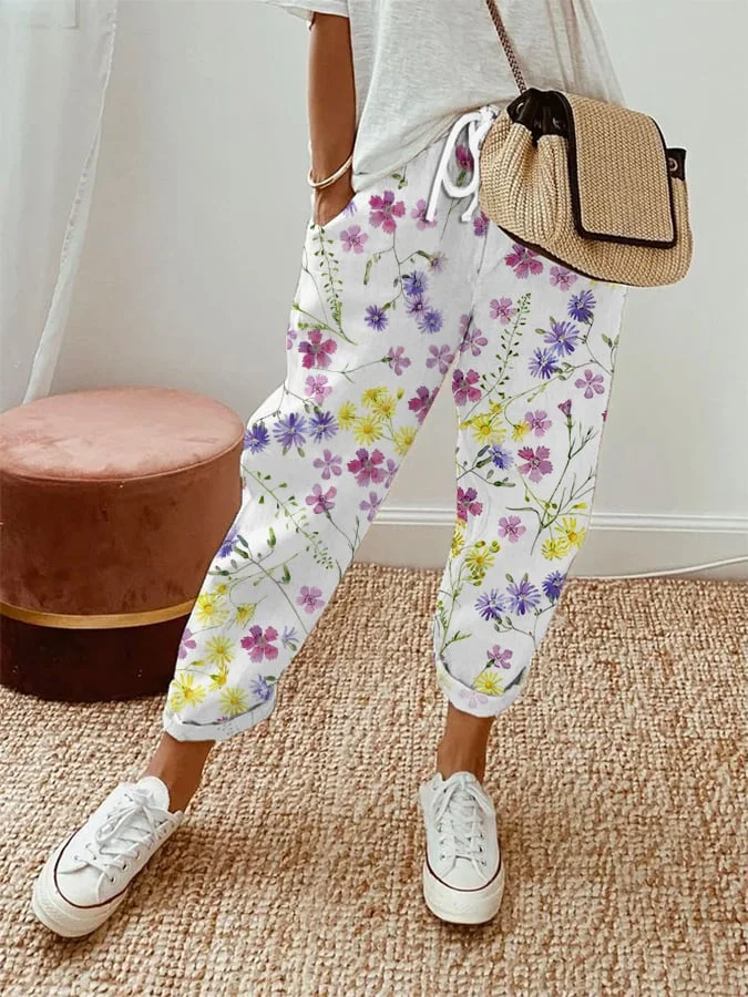 Women's Botanical Floral Print Loose Casual Pants