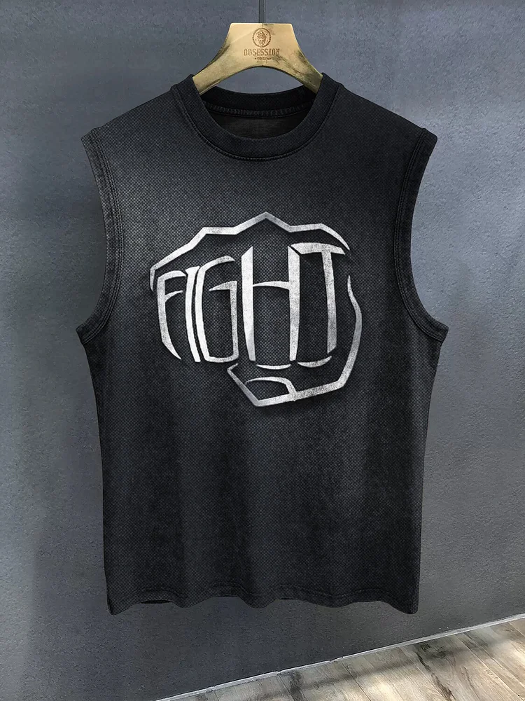 Men's Clenched Fist Print Cotton Tank Top