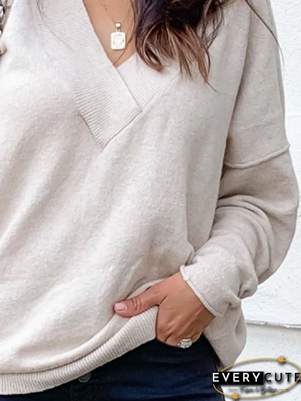 Vintage Autumn Wool/Knitting V neck Daily Vintage Long sleeve Loose Sweater for Women