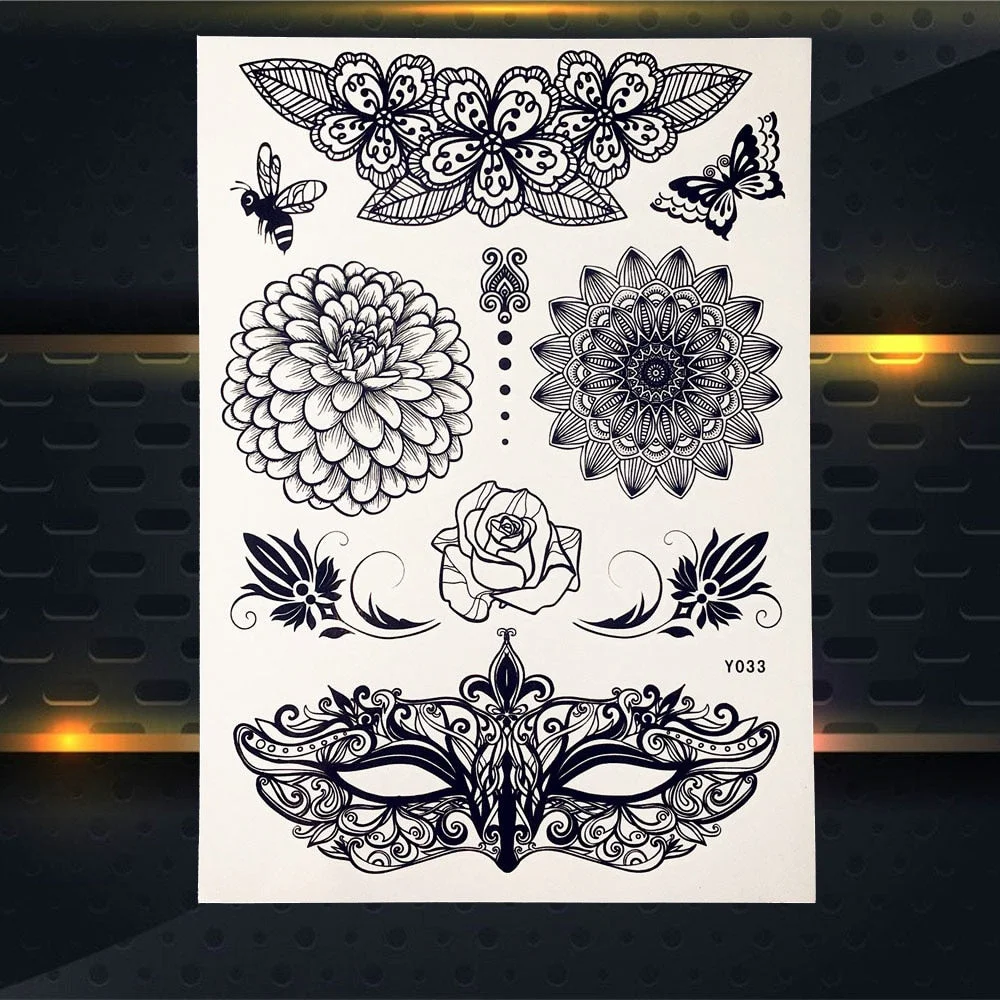 25 Style Hot Waterproof Black Henna Tattoo Fake Mandala Flower Arm Hand Tatoo Owl Decals Women Body Art Temporary Tattoo Sticker