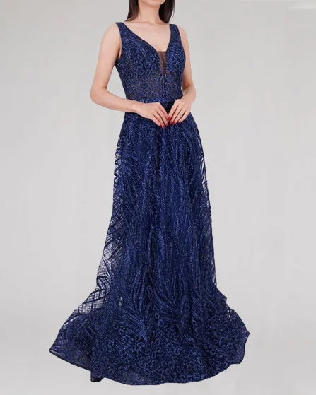 V Neck Sequins Evening Dress