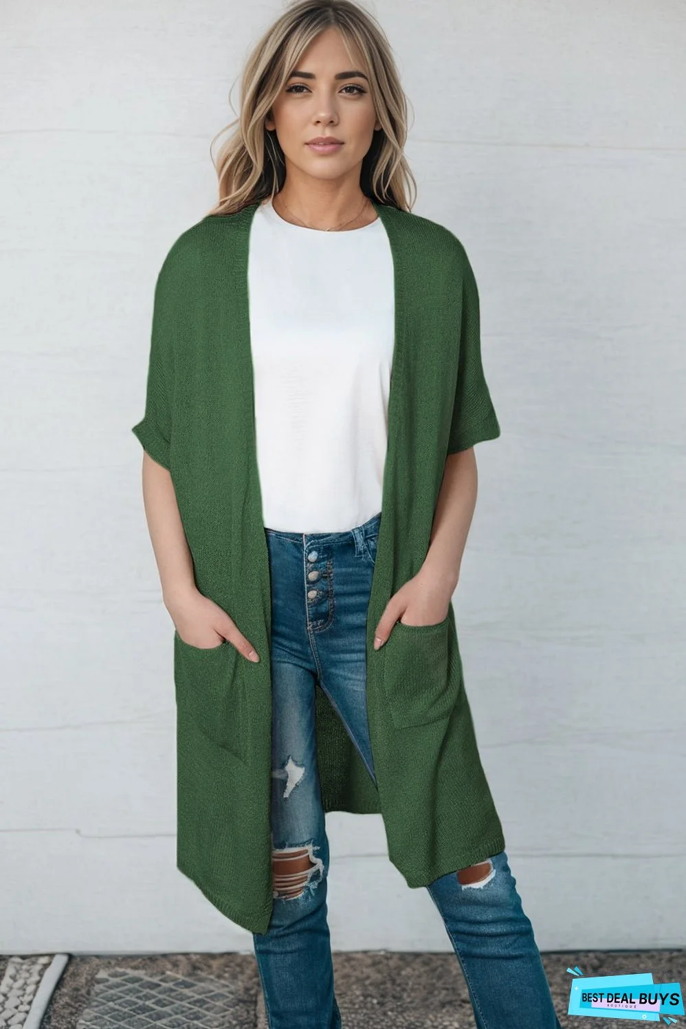 Open Front Sweater Cardigan with Pockets