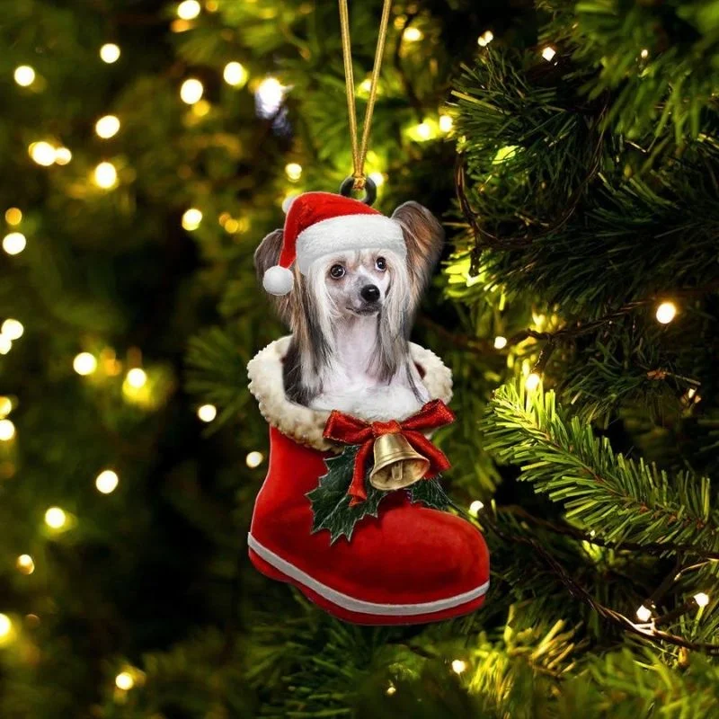 VigorDaily Chinese Crested In Santa Boot Christmas Hanging Ornament SB171