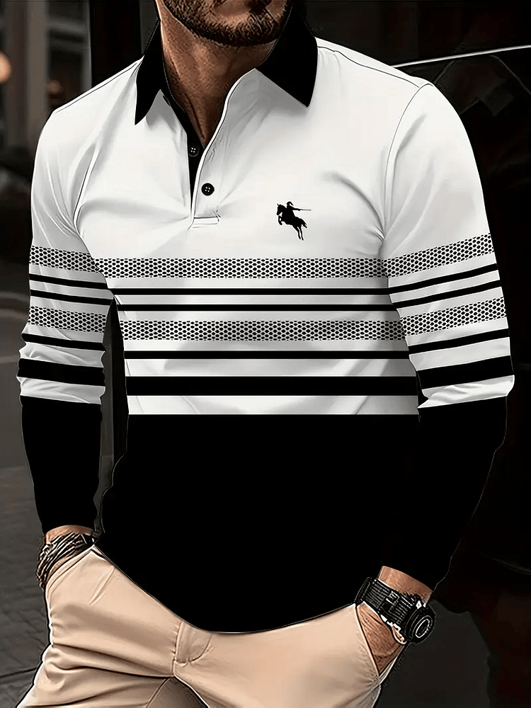 Men's Business Light Luxury Striped Print Lapel Polo Shirt