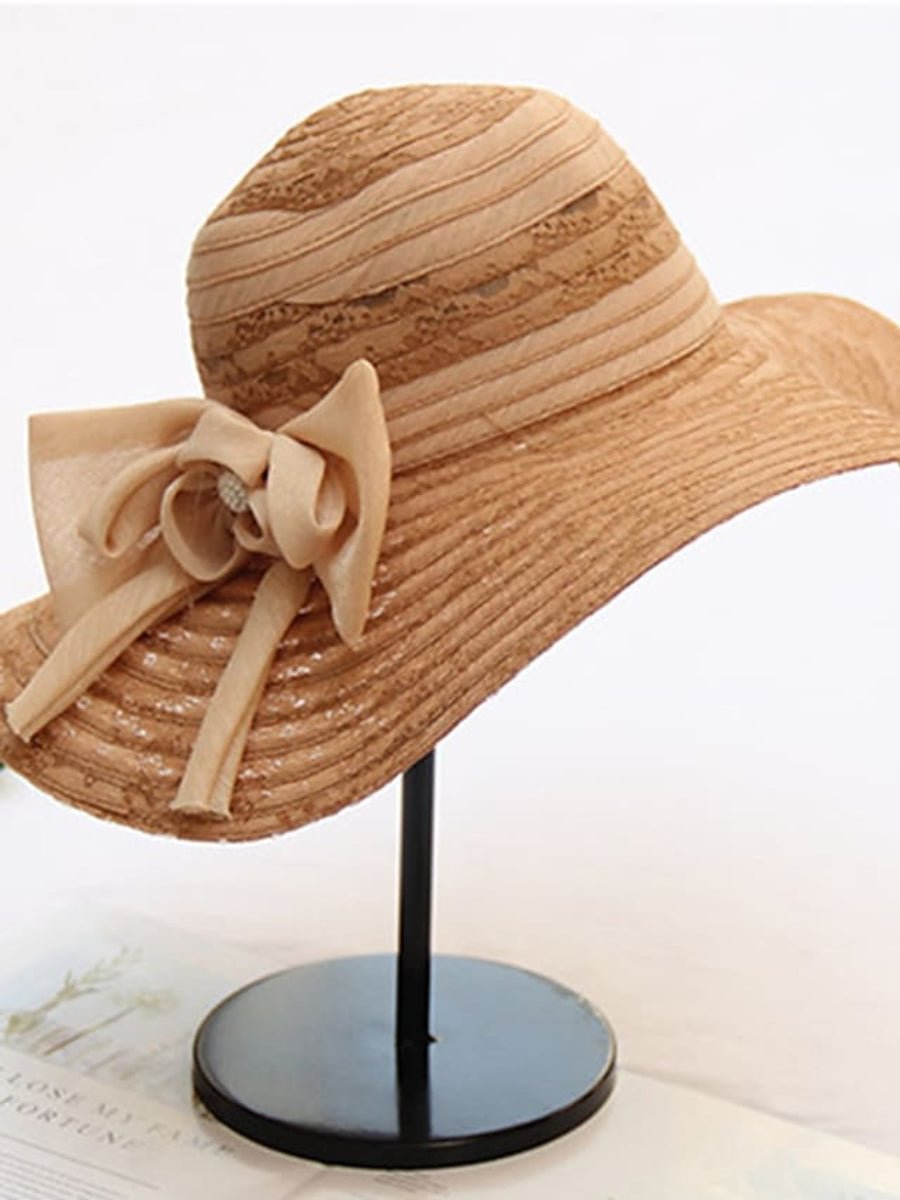 Women's Classic Bucket Hat Floral Lace Bowknot Ribbon Sun Protection Straw Hat