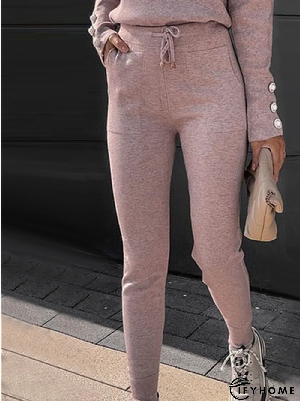 Casual Plain Lace-Up Regular Fit Sweatpant | IFYHOME