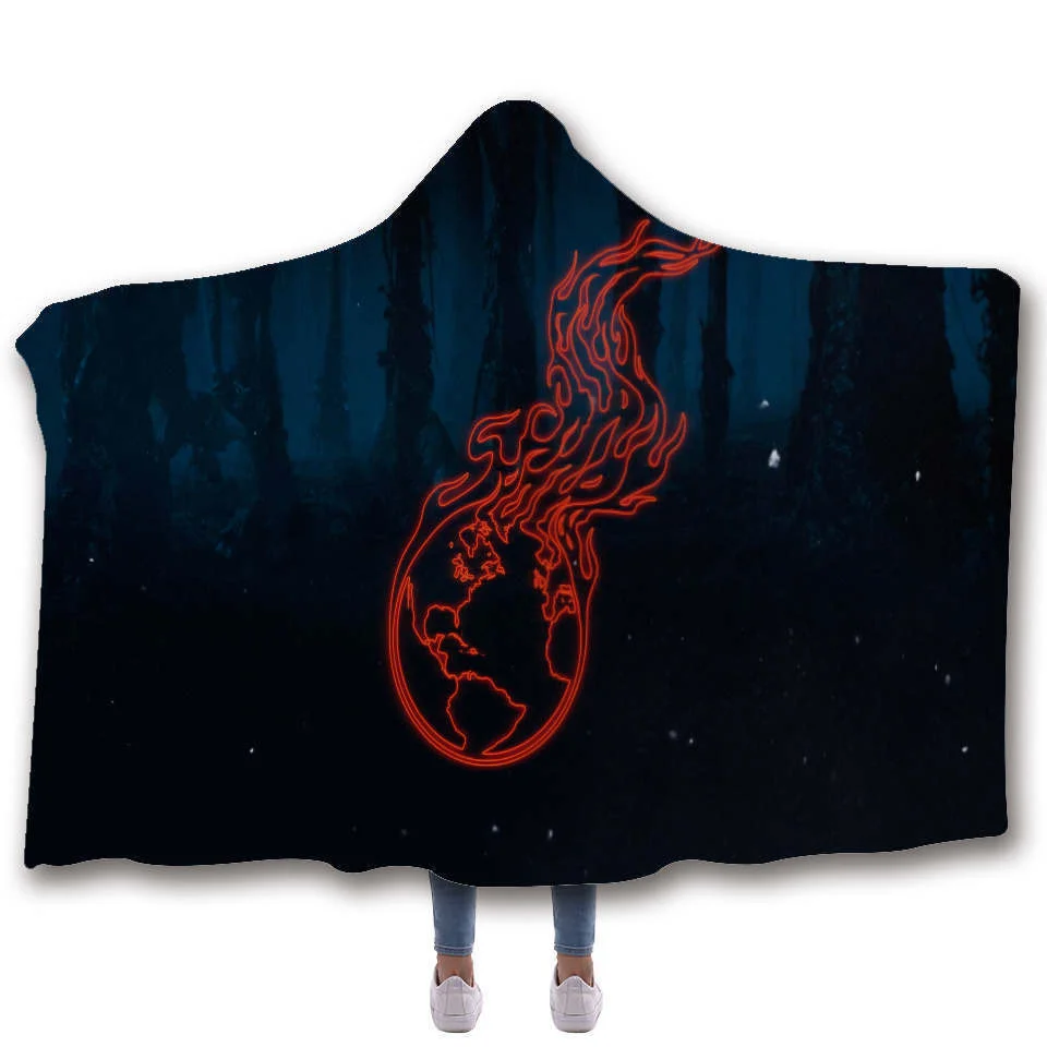 Stranger Things Hooded Blanket For children Sherpa Fleece Hoodie Blanket For Sofa Microfiber Mantle Throw Blanket For Travel