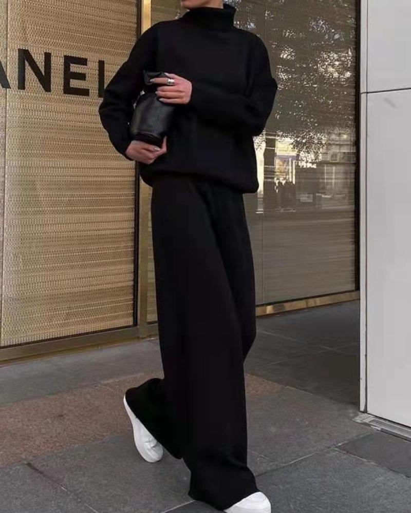 Knitted solid color loose casual suit