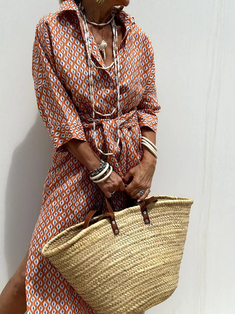 Classic Striped Lace-Up Shirt Dress 