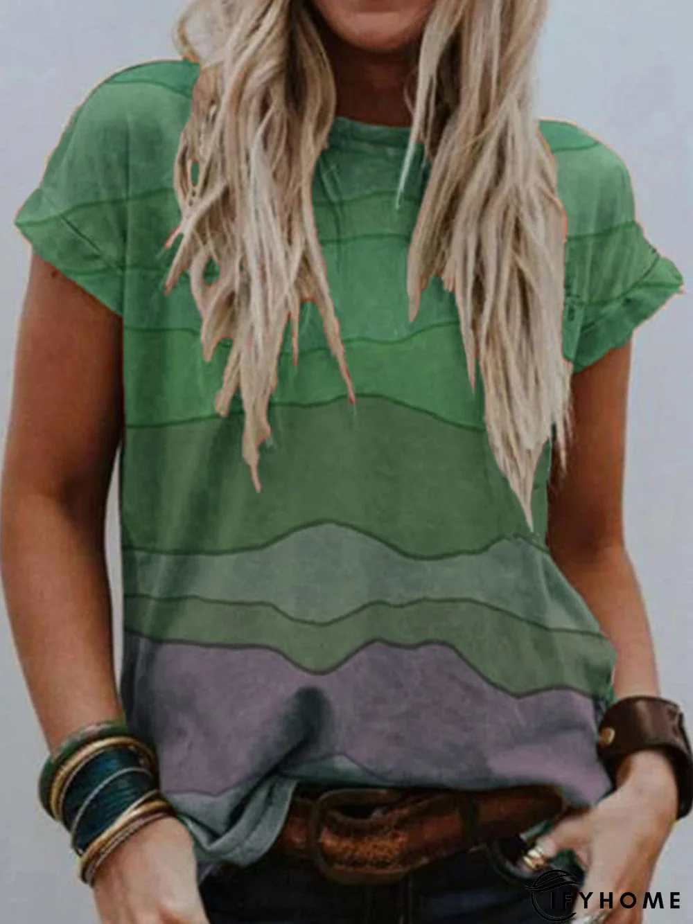 Multicolor Short Sleeve Round Neck Casual Tops | IFYHOME