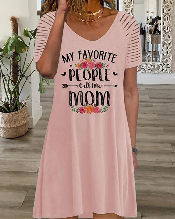 Letter Print V Neck Casual Vacation Short Sleeve Mini Dress