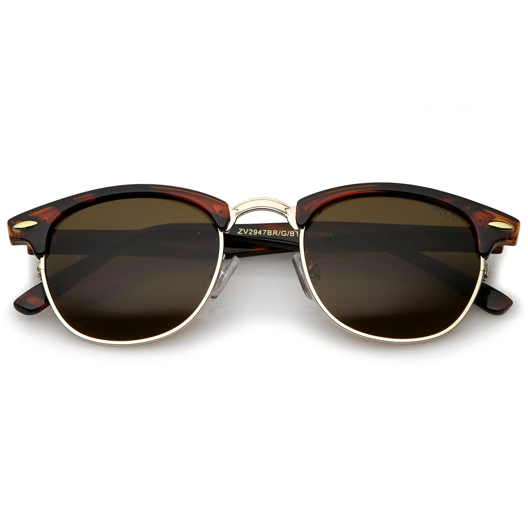 Classic Horn Rimmed Neutral Colored Lens Semi-Rimless glasses 49mm