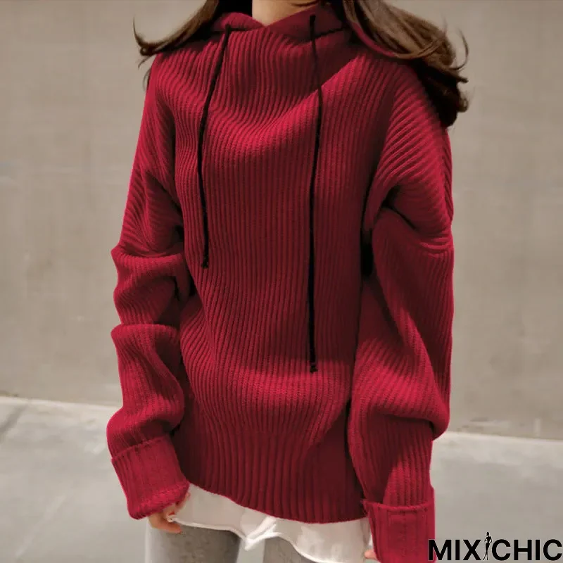 Boat Neck Knitted Long Sleeve Sweater
