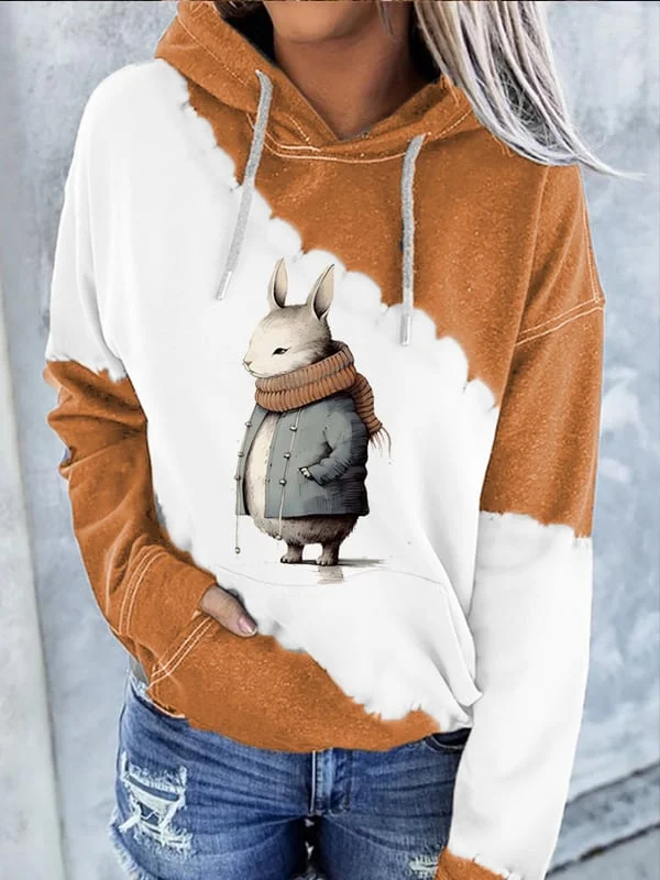 Women's Scarf Rabbit Print Hoodie